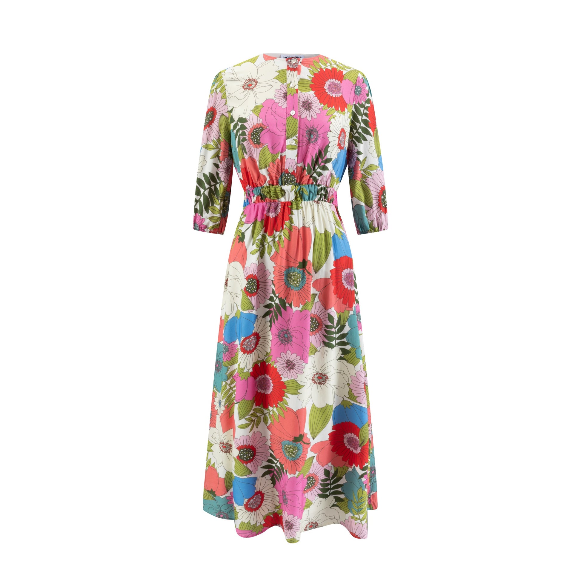 Multiflowered Printed Scrunch Waisted Dress