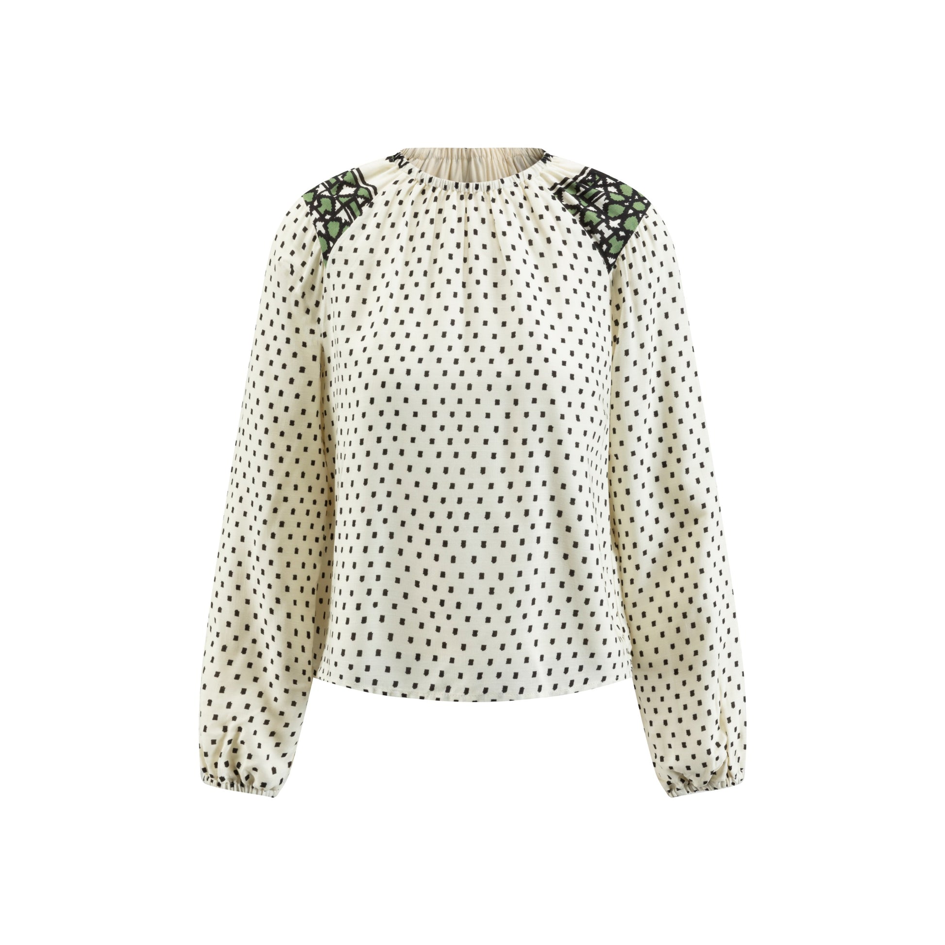 White Base Green Geometric Print Top