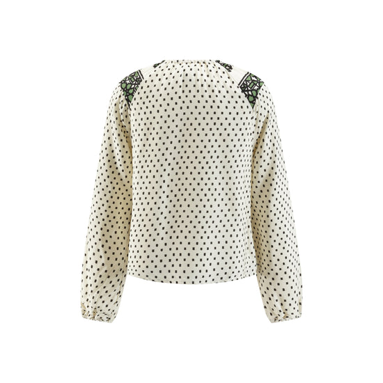 White Base Green Geometric Print Top