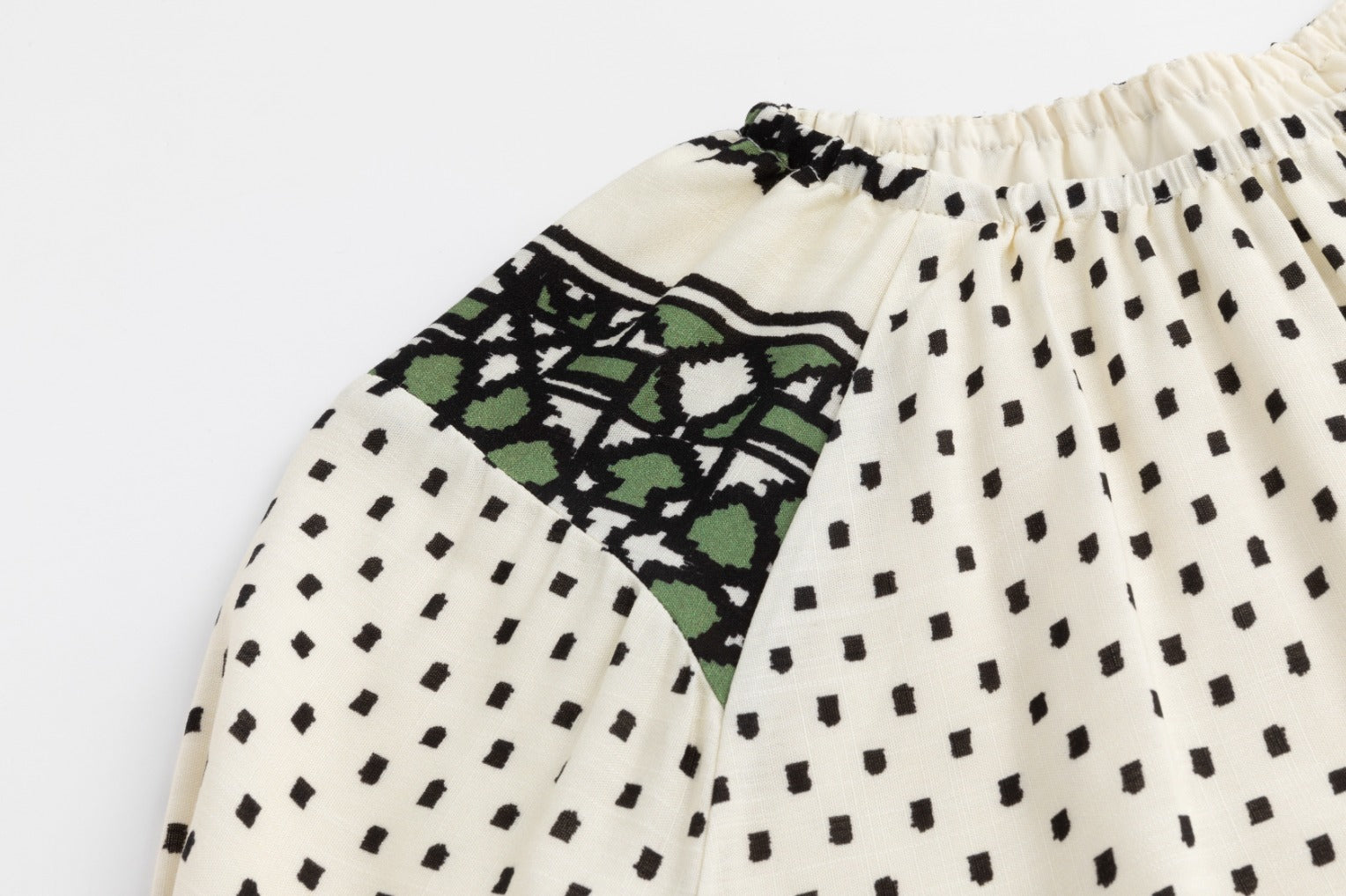 White Base Green Geometric Print Top