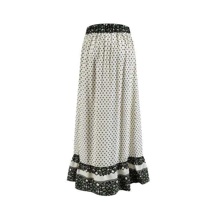 White Base Green Geometric Print Skirt