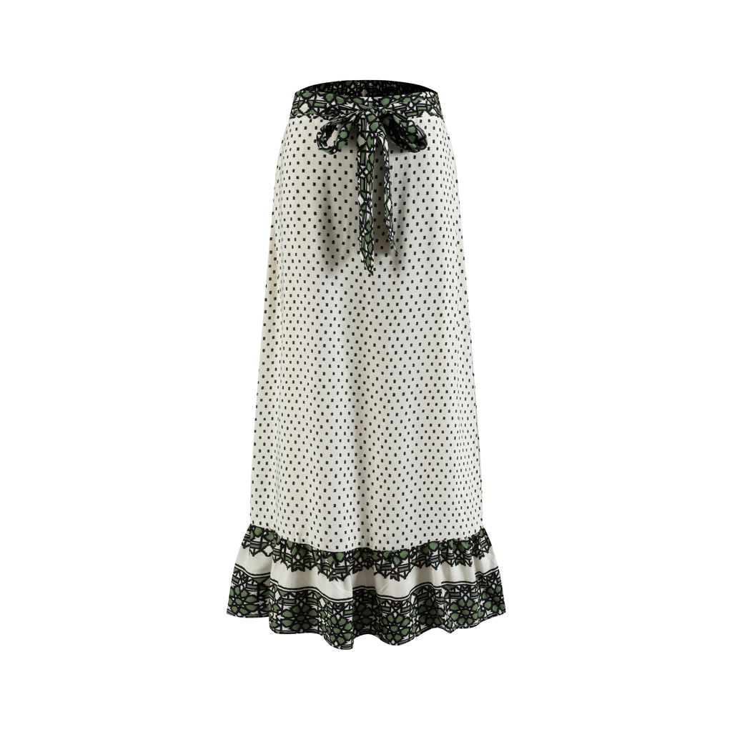 White Base Green Geometric Print Skirt