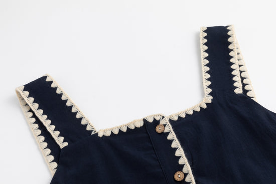 Solid Navy Linen Layer Jumper With White Stitching