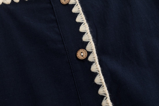 Solid Navy Linen Layer Jumper With White Stitching