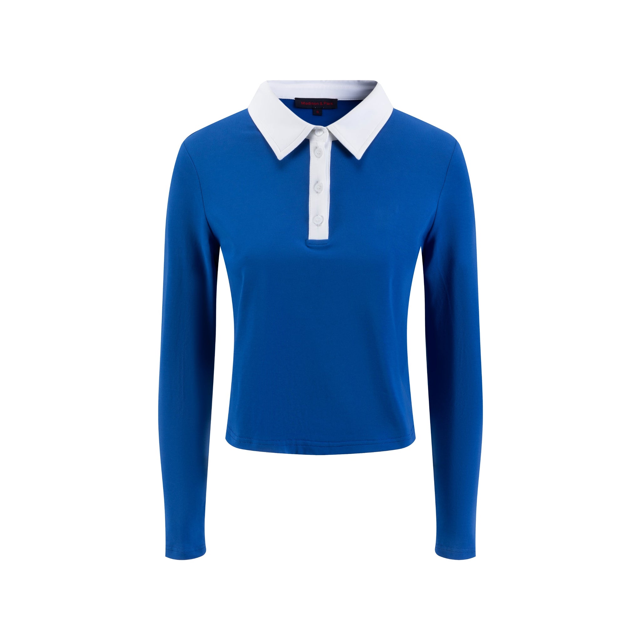 Royal Blue Base White Turn-Down Collar Top