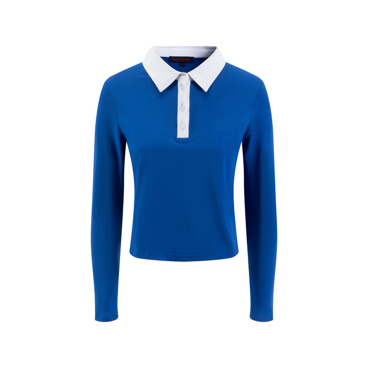 Royal Blue Base White Turn-Down Collar Top