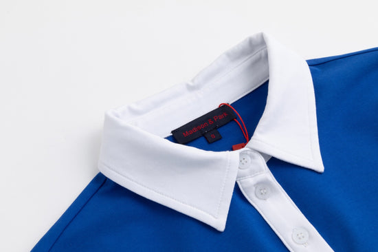 Royal Blue Base White Turn-Down Collar Top