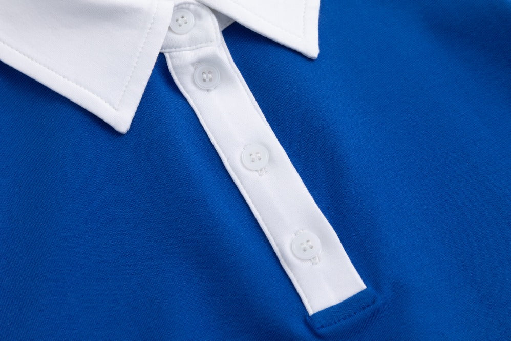 Royal Blue Base White Turn-Down Collar Top