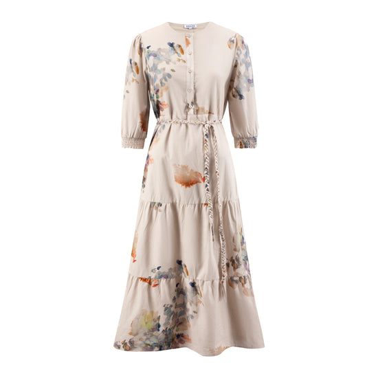 Beige Multicolor Printed Layer Dress