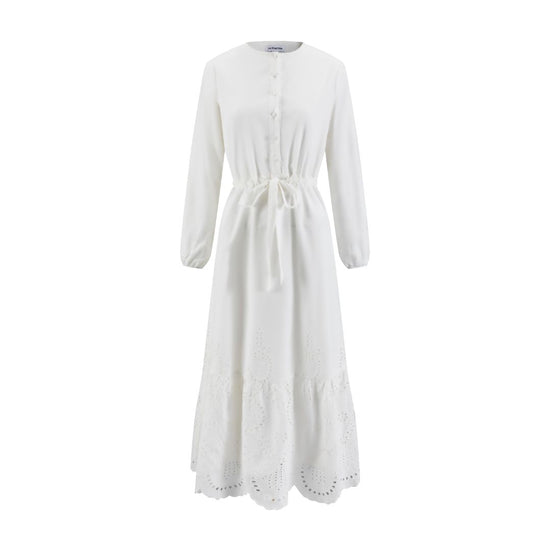 Solid White Eyelet Bottom Cotton Layer Dress