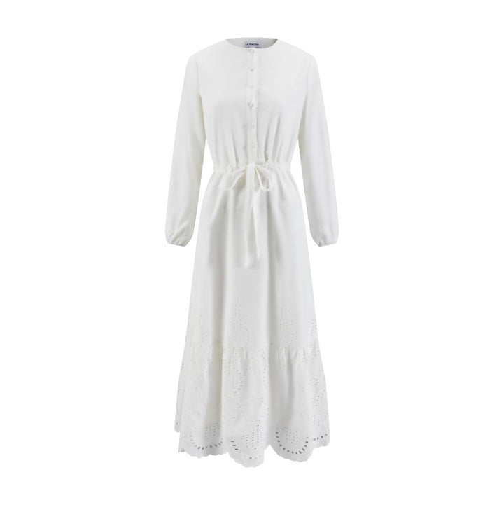 Solid White Eyelet Bottom Cotton Layer Dress