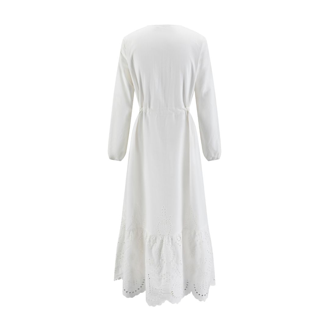 Solid White Eyelet Bottom Cotton Layer Dress