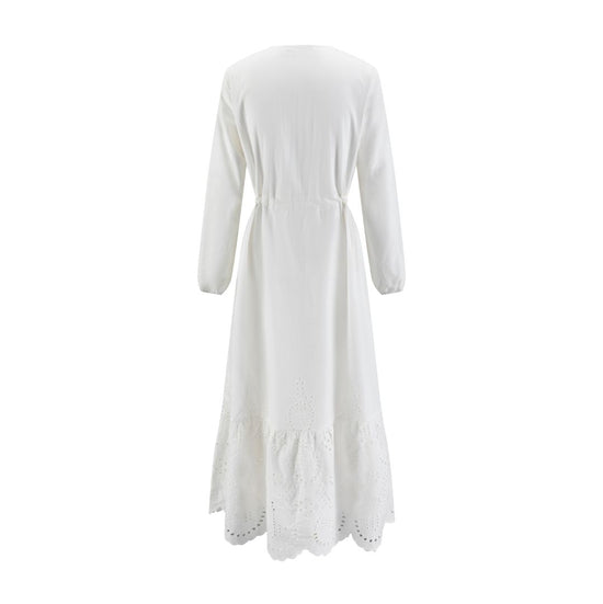 Solid White Eyelet Bottom Cotton Layer Dress