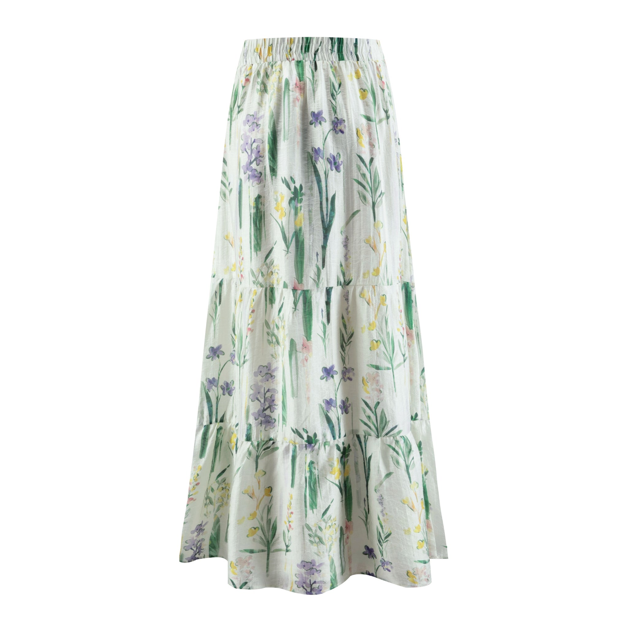 White Base Multicolor Plant Printed Layer Skirt