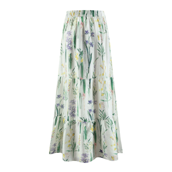 White Base Multicolor Plant Printed Layer Skirt