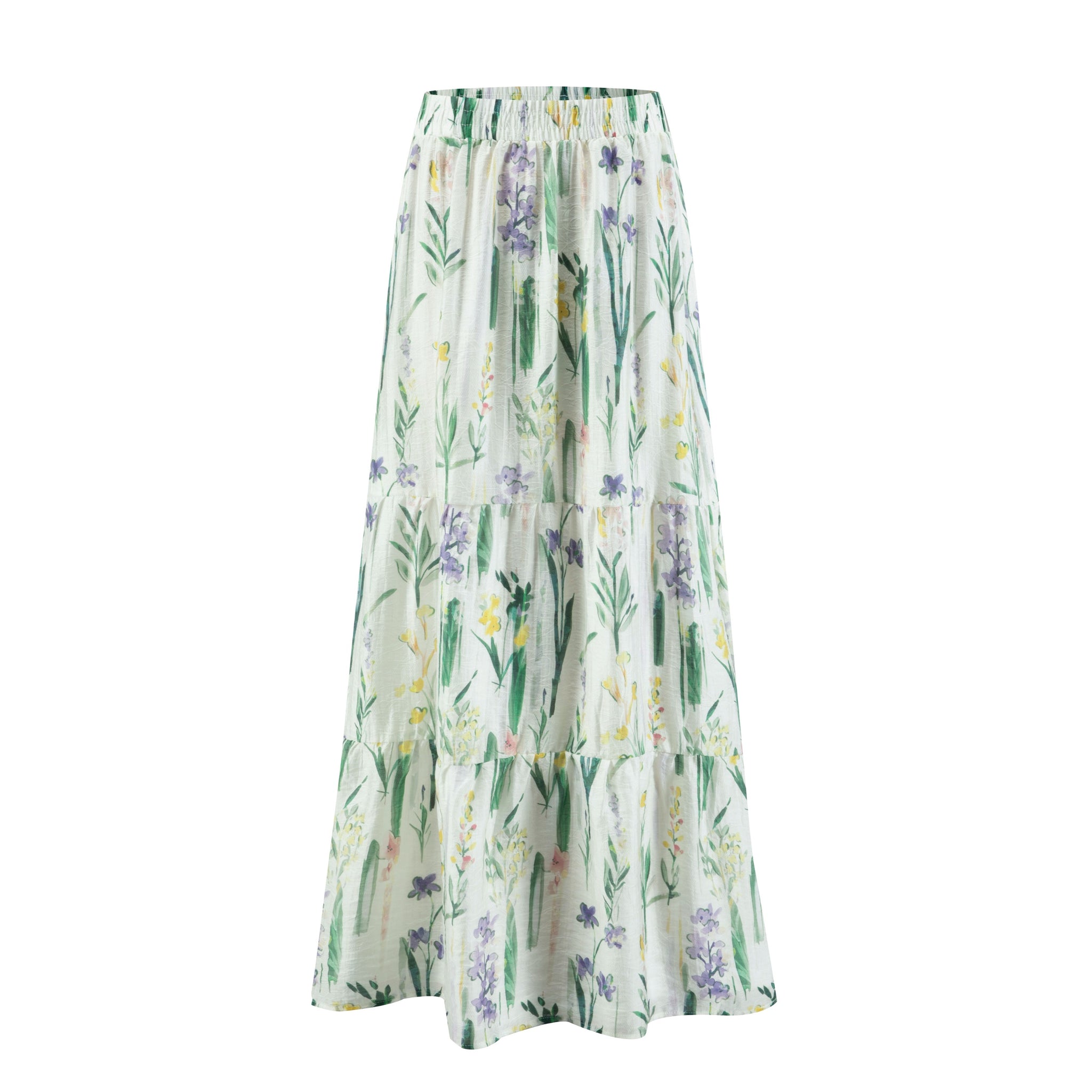 White Base Multicolor Plant Printed Layer Skirt