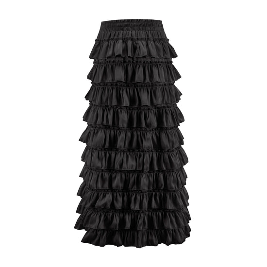 Black Satin Ruffle Cake Skirt