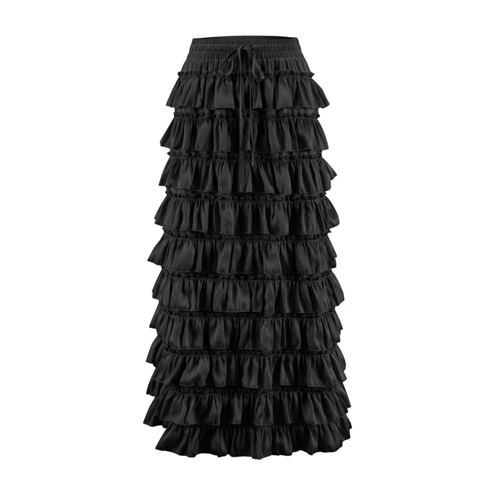 Black Satin Ruffle Cake Skirt