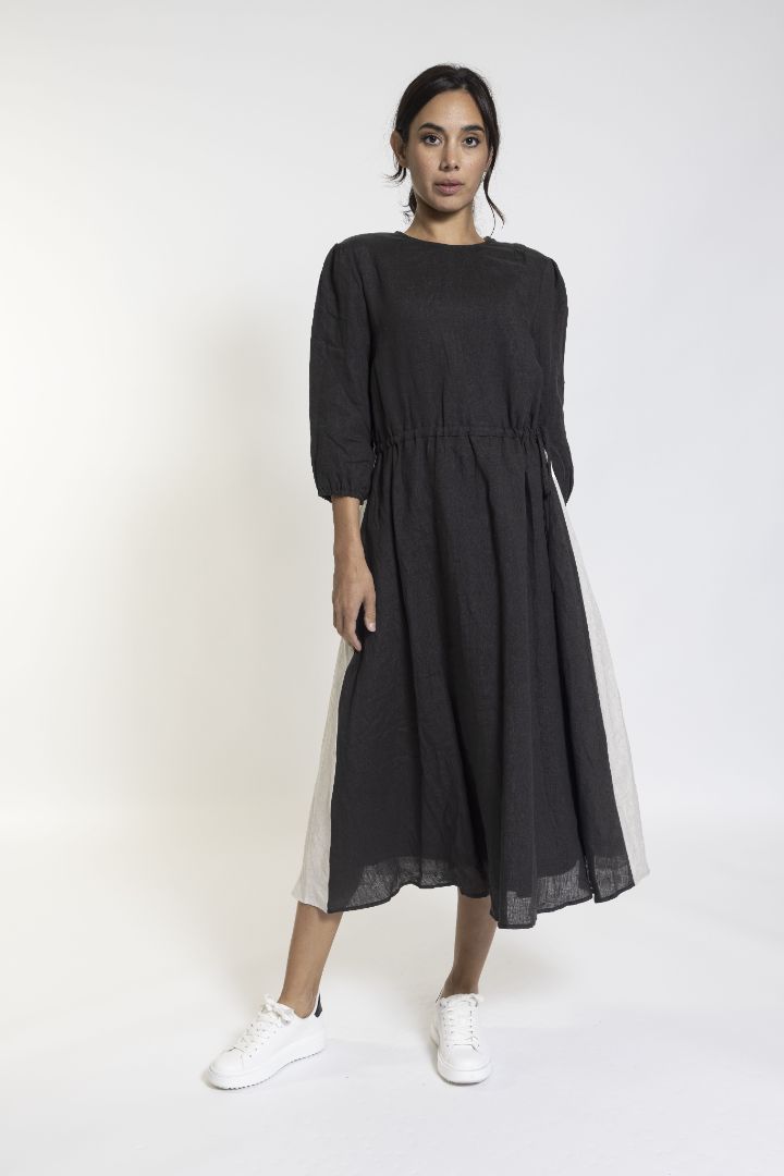 Black Drawstring Waist Dress