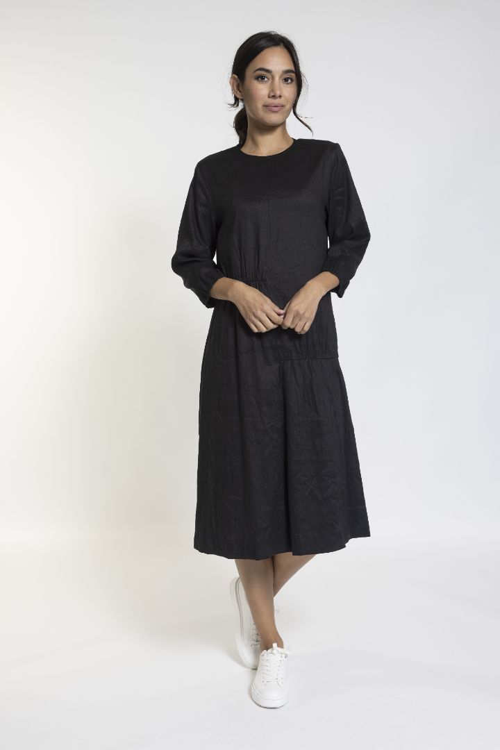 Black Dress With Gathered Waistline