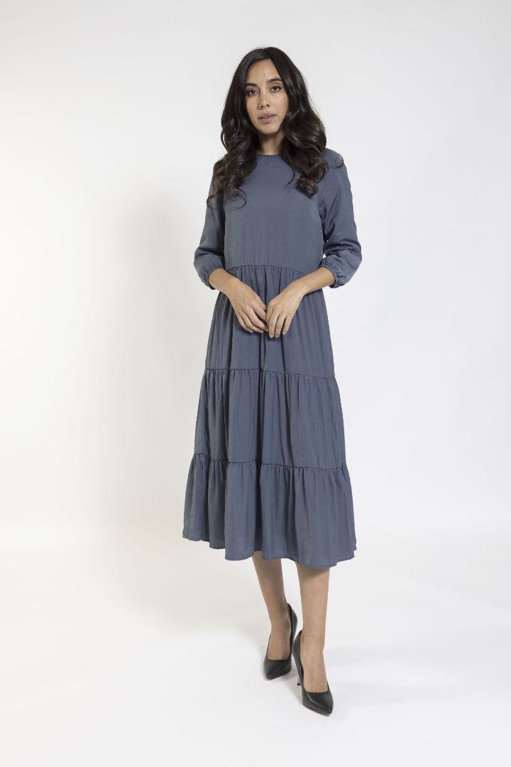 Haze Blue Dress With 3-Layer Bottom