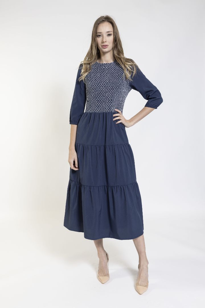 Blue Top Smocking And Layered Bottom Dress