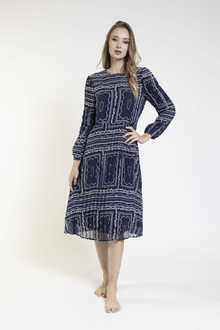 Blue Print Bottom Pleat Dress