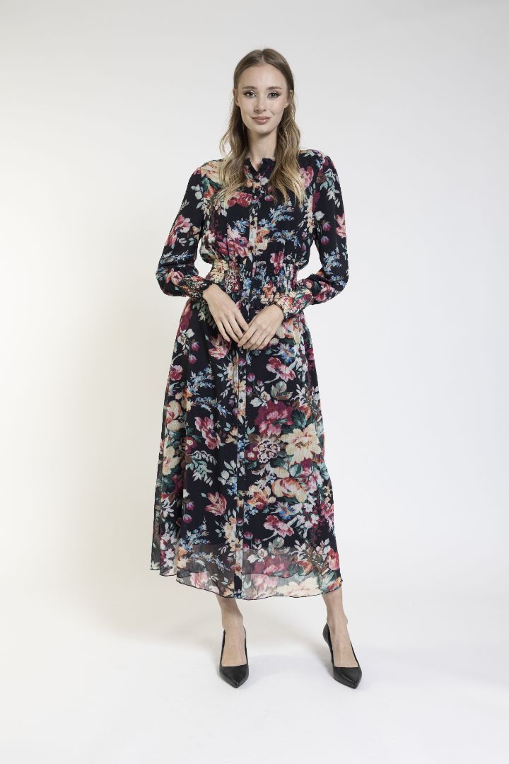 Floral Dress With Smocking Waist And Tie