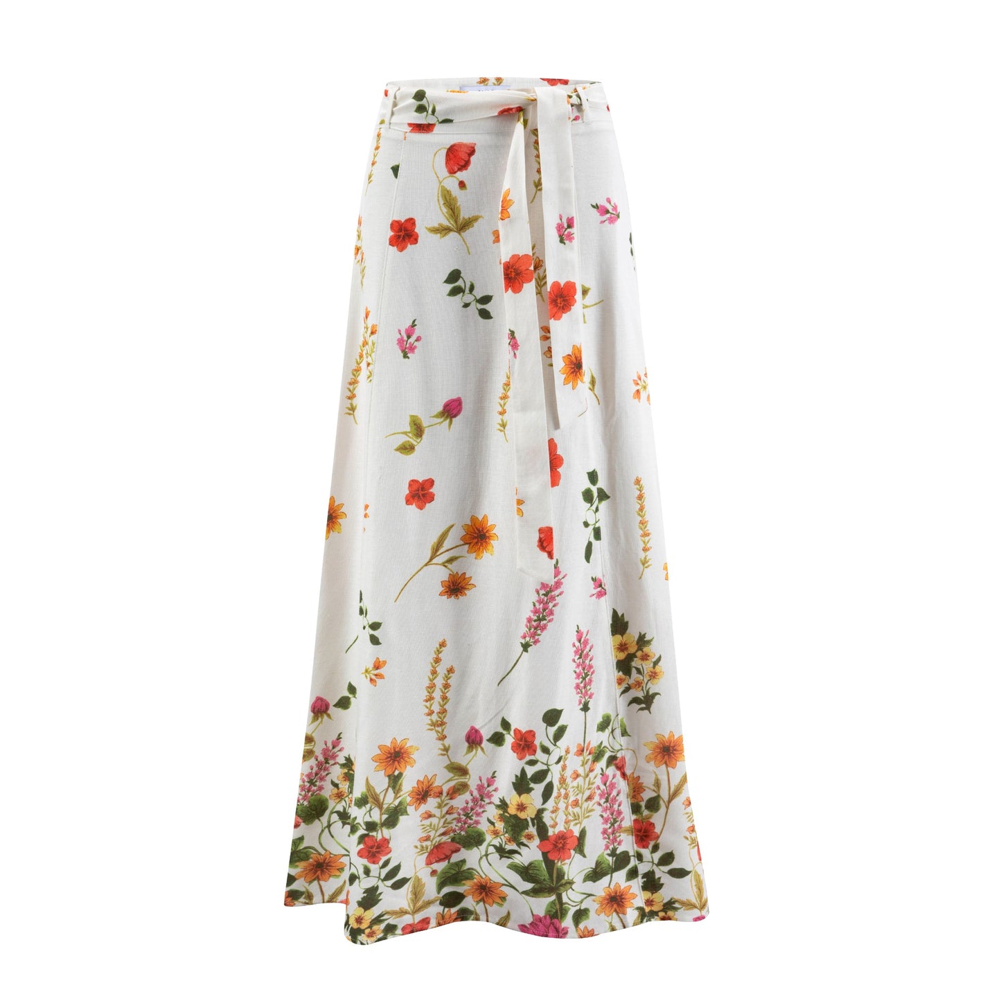 White Multi Printed Skirt With Belt