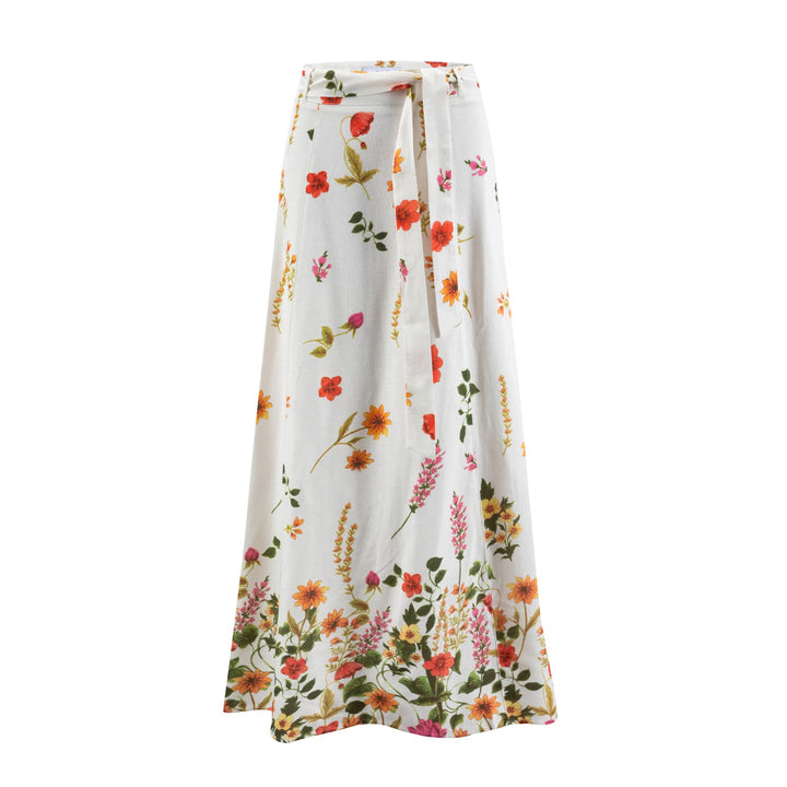 White Multi Printed Skirt With Belt