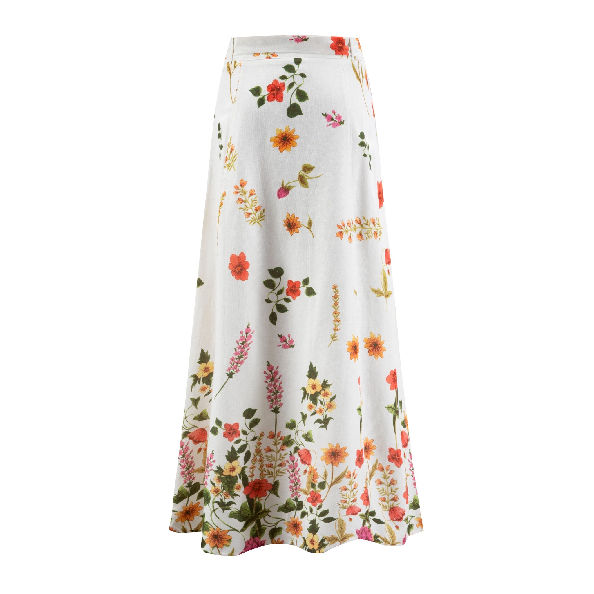 White Multi Printed Skirt With Belt