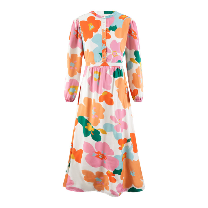 Big Flower Printed Satin Dress