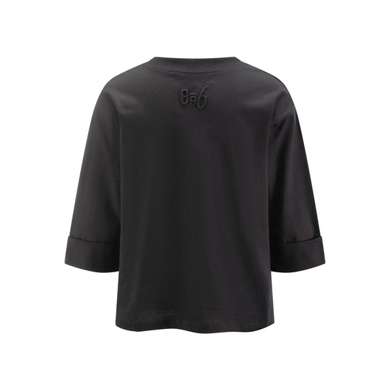 Boxy Fold Over Sleeve T-Shirt- Black