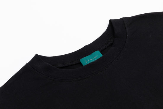 Boxy Fold Over Sleeve T-Shirt- Black