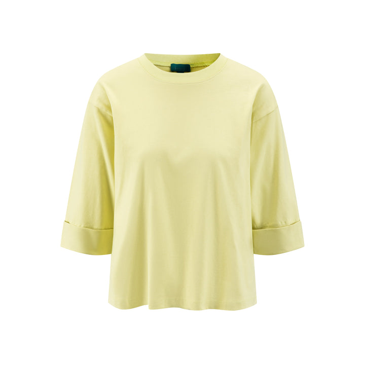 Boxy Fold Over Sleeve T-Shirt - Pear