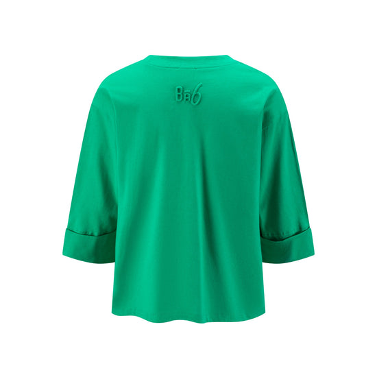 Boxy Fold Over Sleeve T-Shirt - Kelly Green