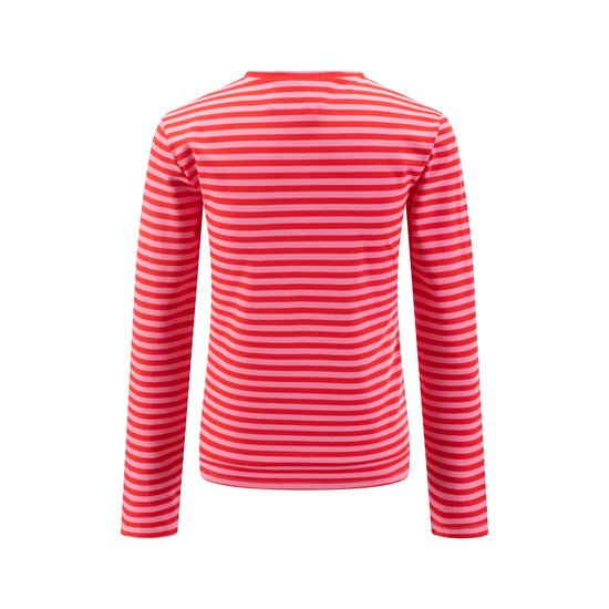 Ribbed V-Neck T-Shirt - Pink/Red