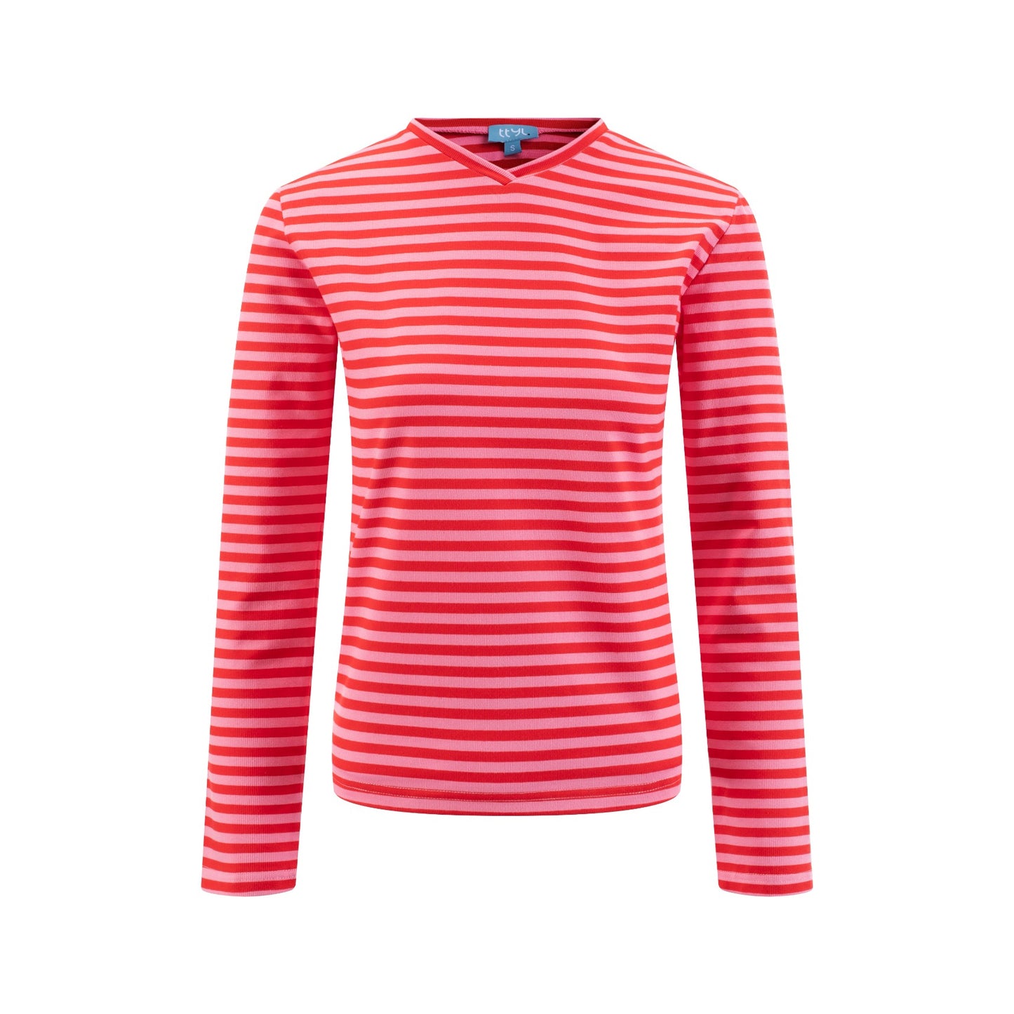 Ribbed V-Neck T-Shirt - Pink/Red