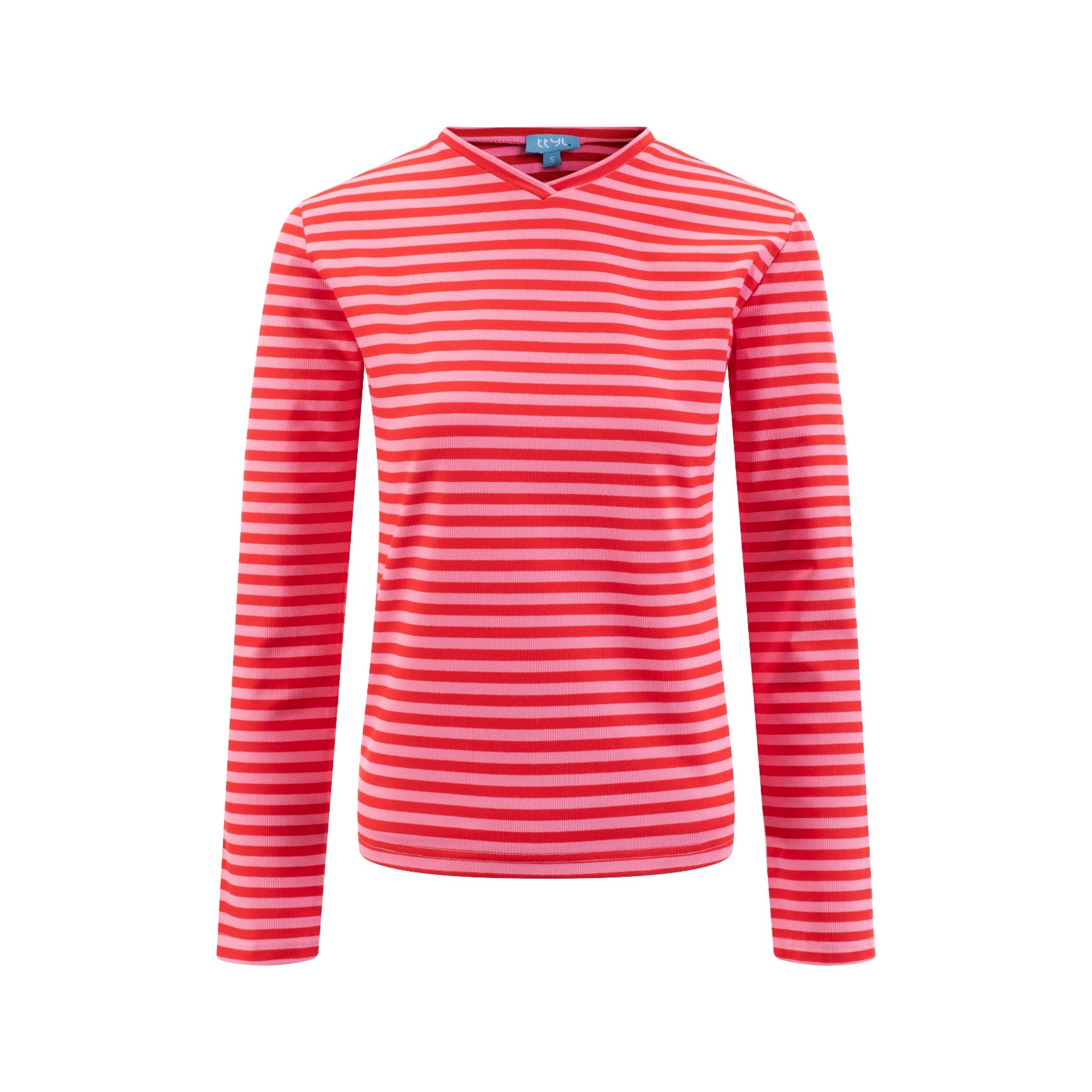 Ribbed V-Neck T-Shirt - Pink/Red