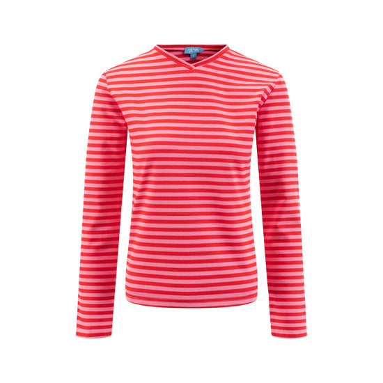 Ribbed V-Neck T-Shirt - Pink/Red