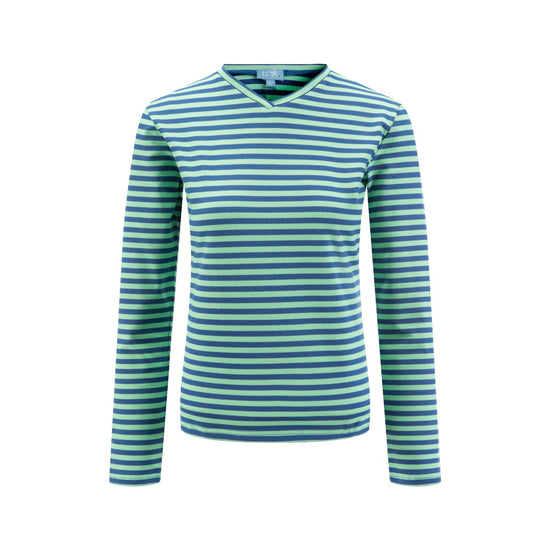 Ribbed V-Neck T-Shirt - Blue/Green