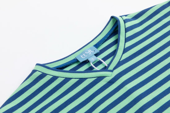 Ribbed V-Neck T-Shirt - Blue/Green