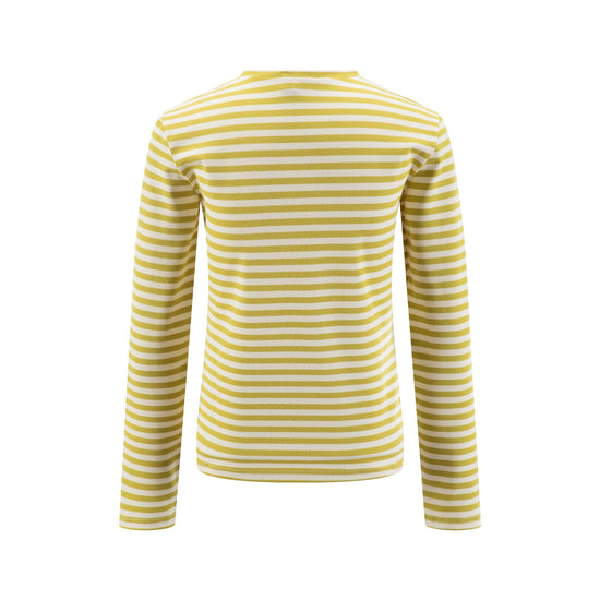 Ribbed V-Neck T-Shirt - Cream/Lime