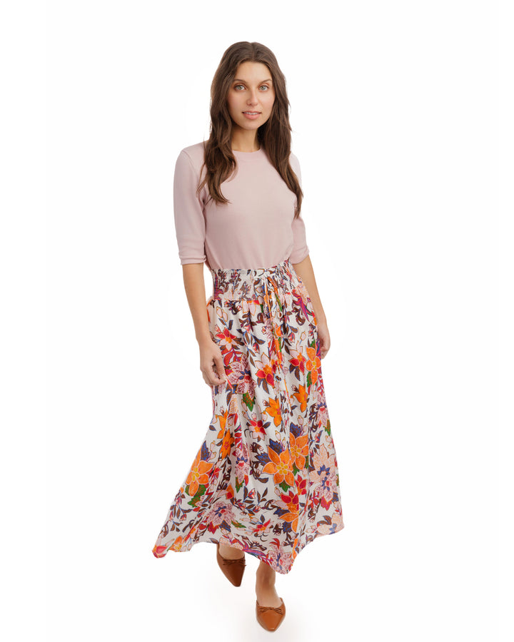 Multi Colored Floral Printed Linen Skirt