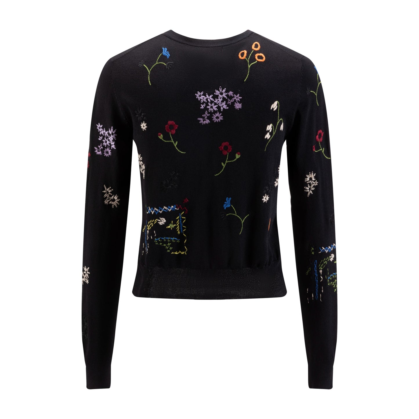 Black Knit Cardigan With Multi Color Floral Embroidery