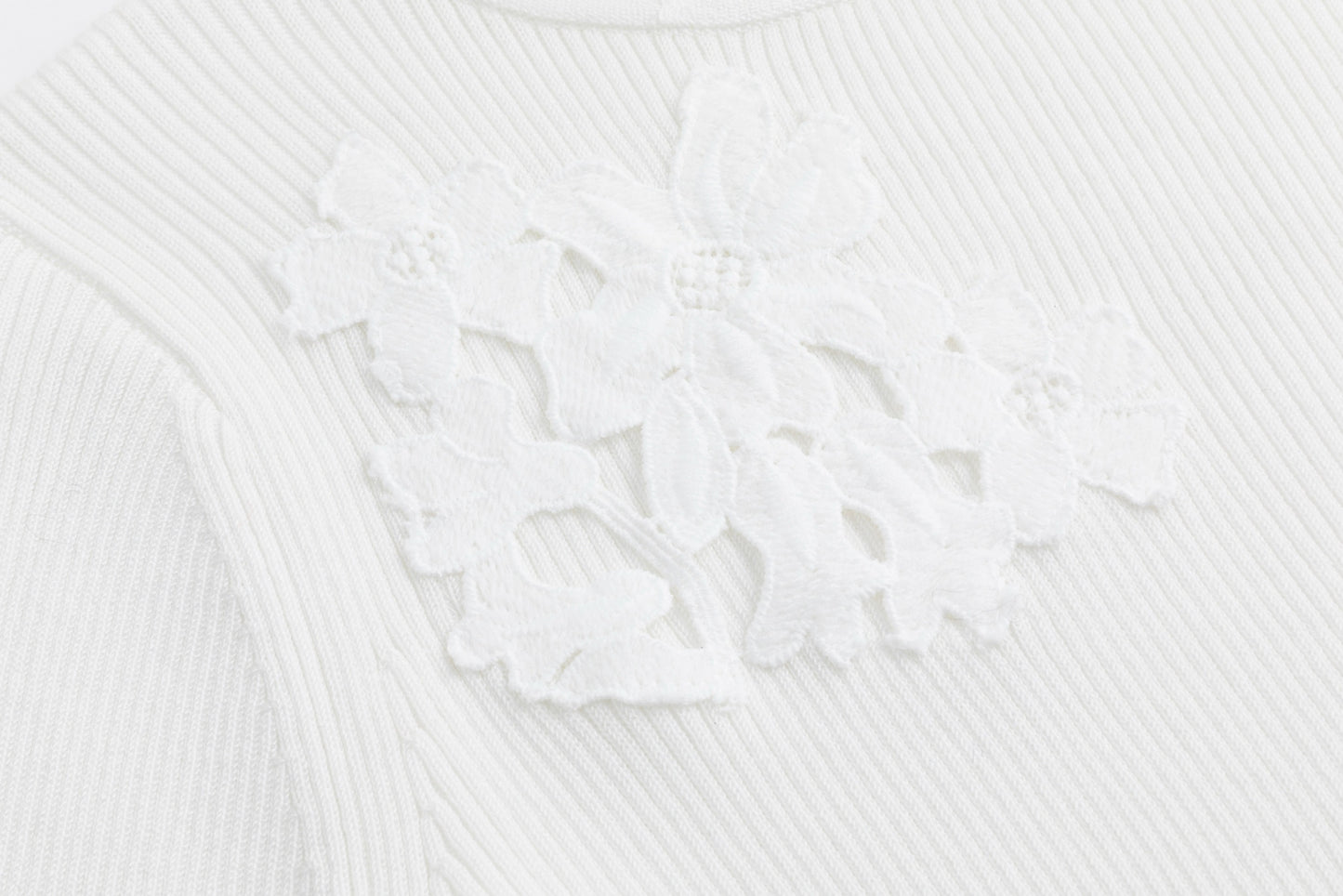 White Embroidered Floral Knit Top