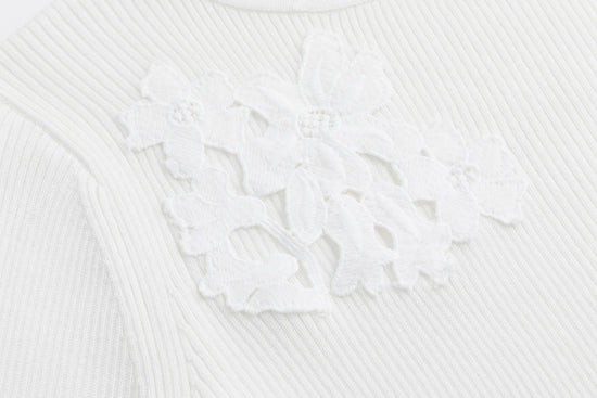 White Embroidered Floral Knit Top