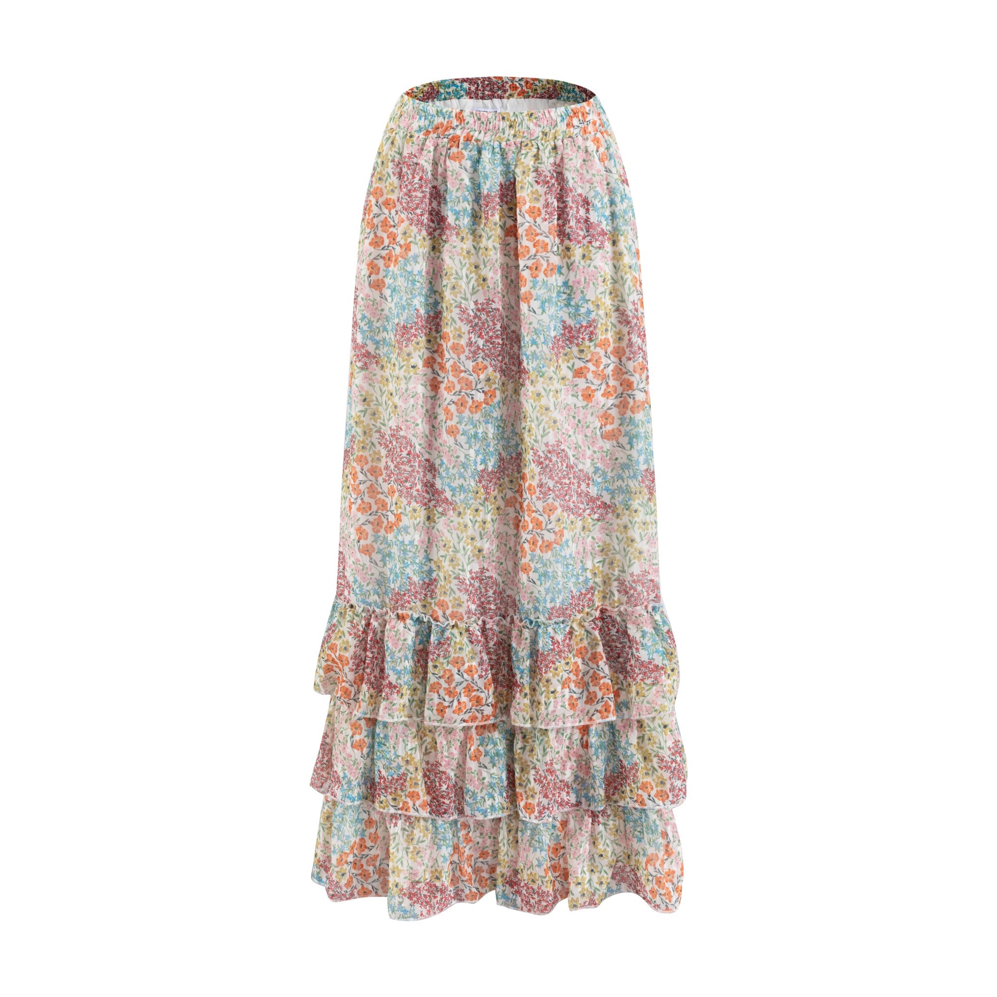 Floral Printed Layered Skirt With Ruffles