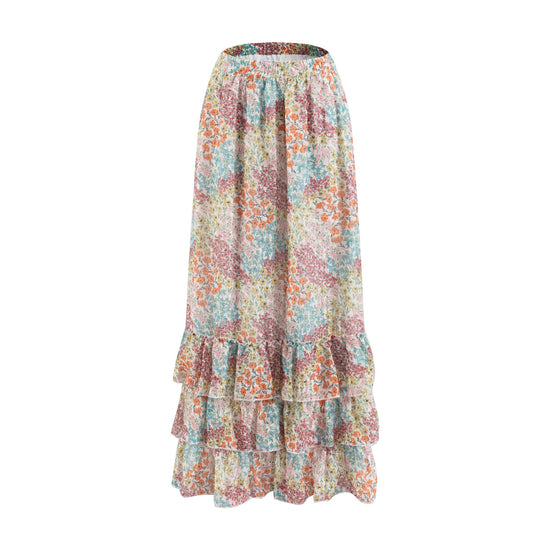 Floral Printed Layered Skirt With Ruffles