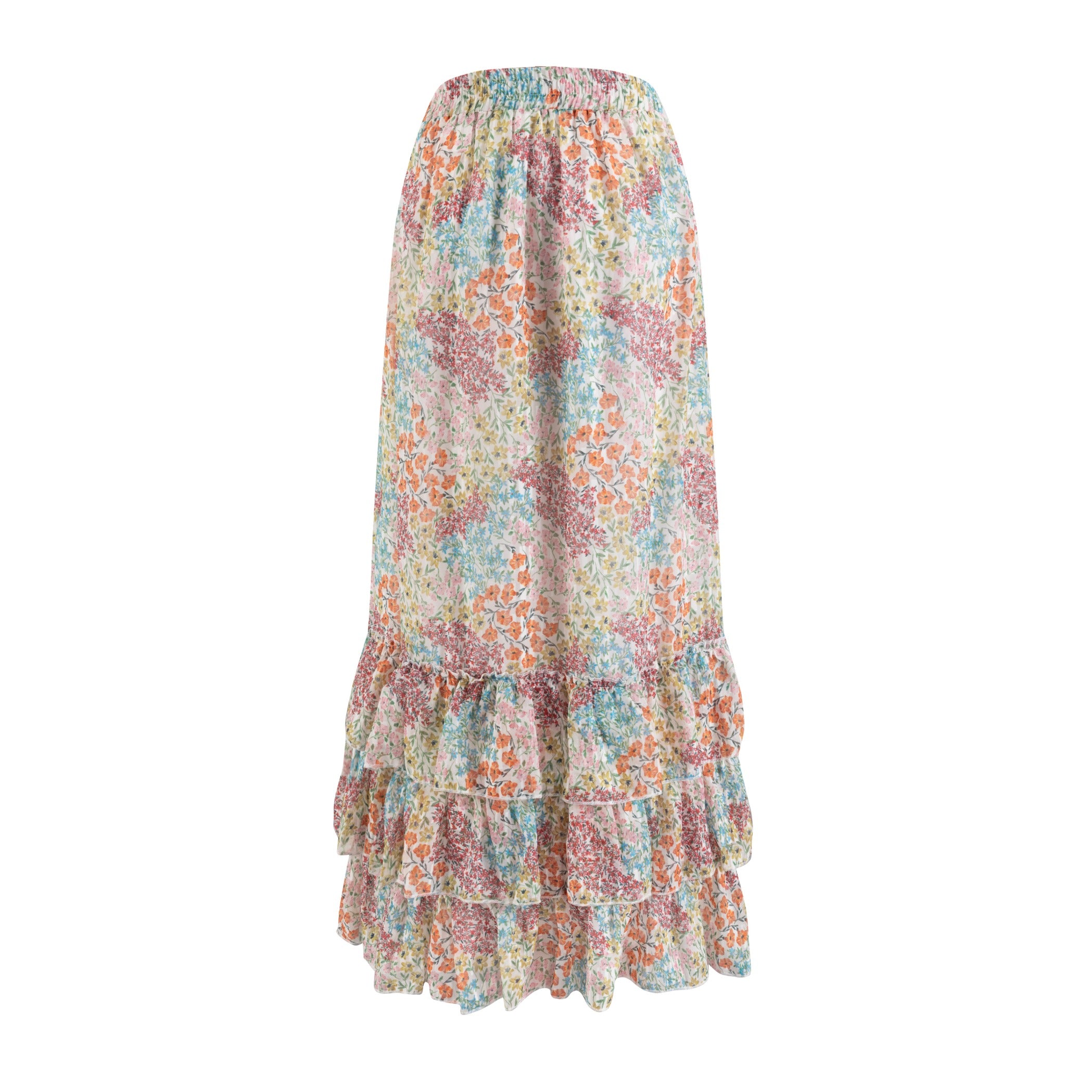 Floral Printed Layered Skirt With Ruffles